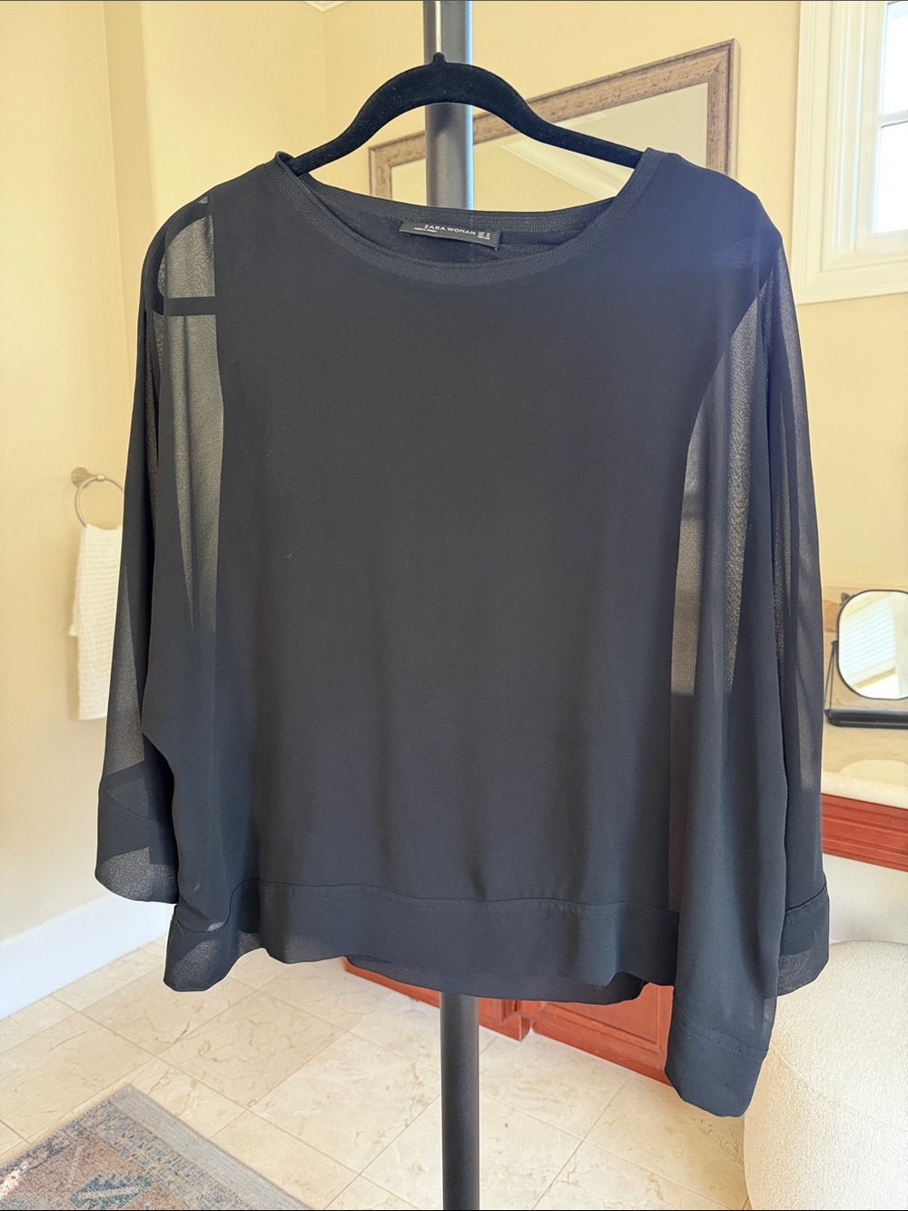 Zara Black Sheer Sleeve Blouse